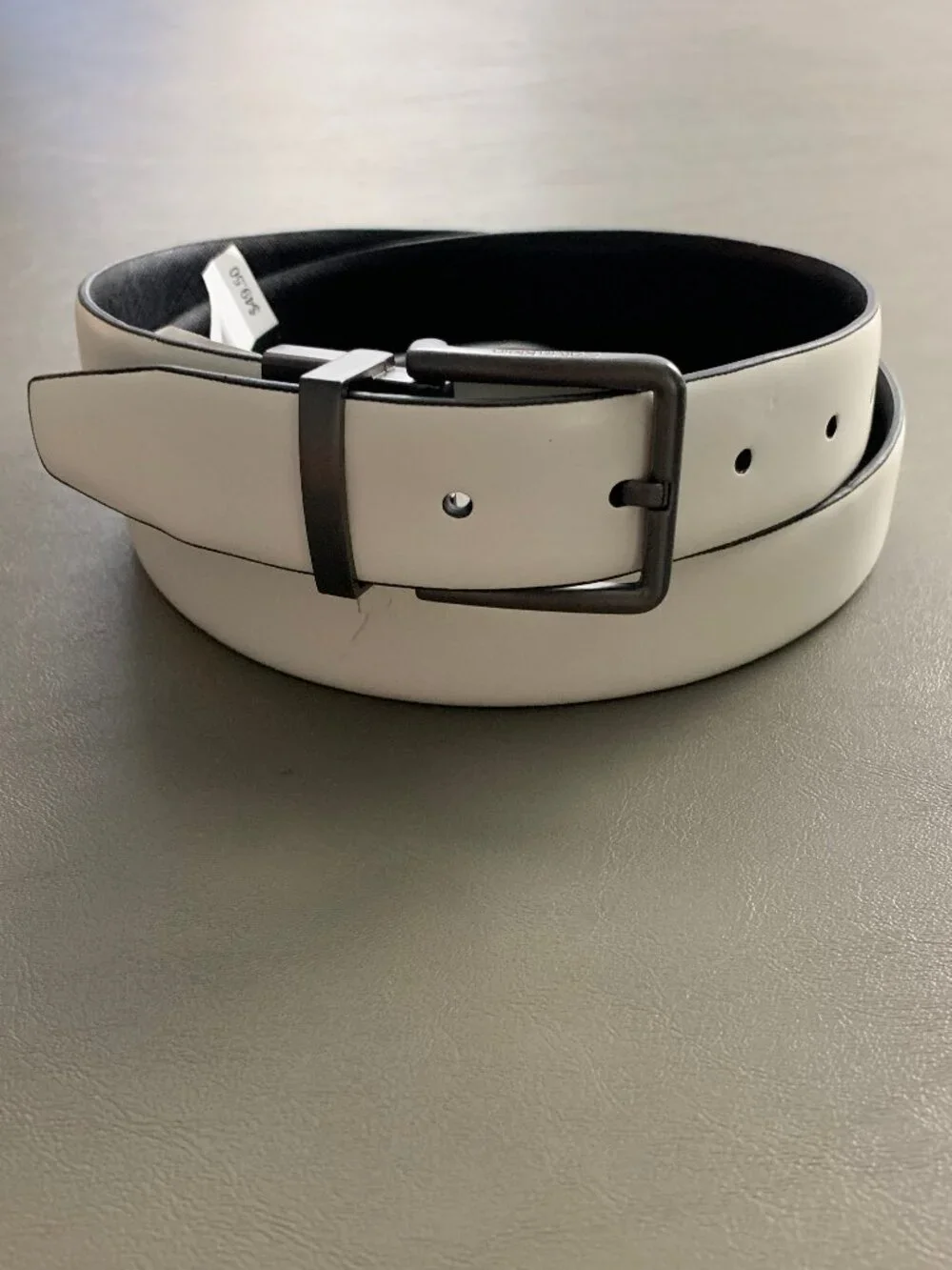 Calvin Klein Men's Reversible Textured Dress Belt, White to Black, Large 38-40